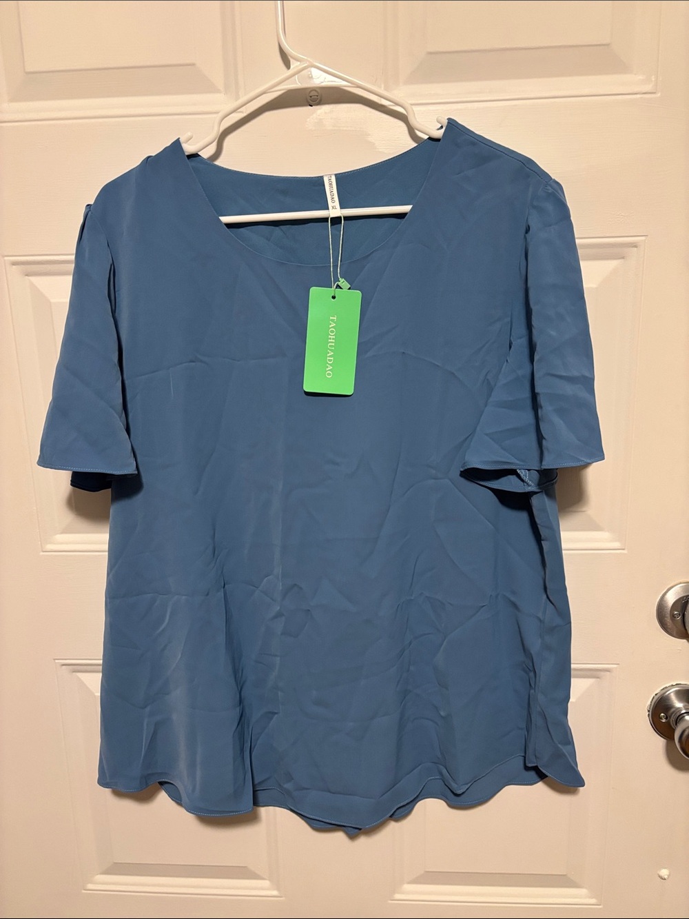 Tahari Dusty Blue Short Sleeve V-Neck Top